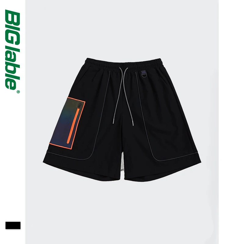 

BIG LABLE Laser Reflective Hip Hop Shorts Men Streetwear 2021 Summer Trending Loose Fit Black Casual Shorts Men 3677S21