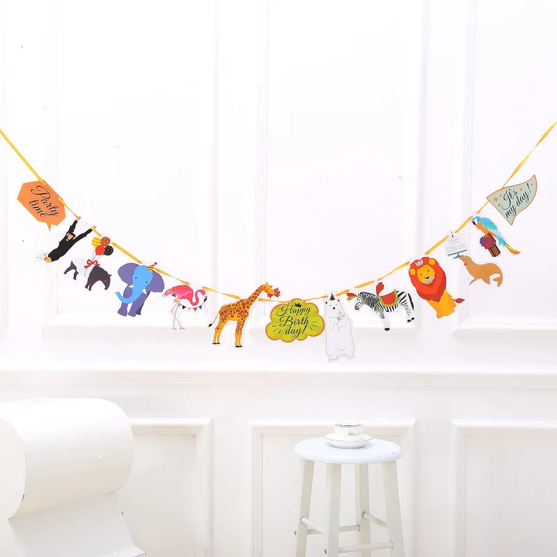 Баннер в полоску с животными из джунглей и дикой природы бумажные флаги сафари