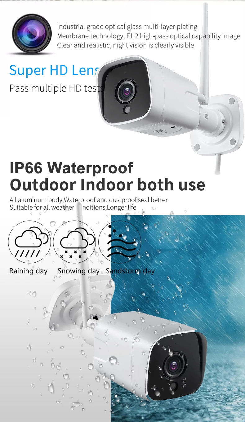 Wi-Fi IP камер наружного и внутреннего Камера 1080P 5MP sony Сенсор приложение Camhi микрофона динамика оповещение при обнаружении движения, работает от сети IP Камера