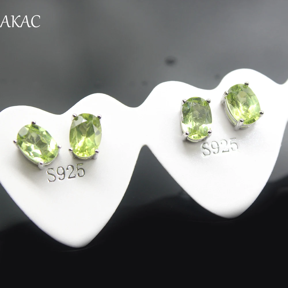 

5pairs AKAC approx 5*7mm natural green peridot stud earrings for women earrings