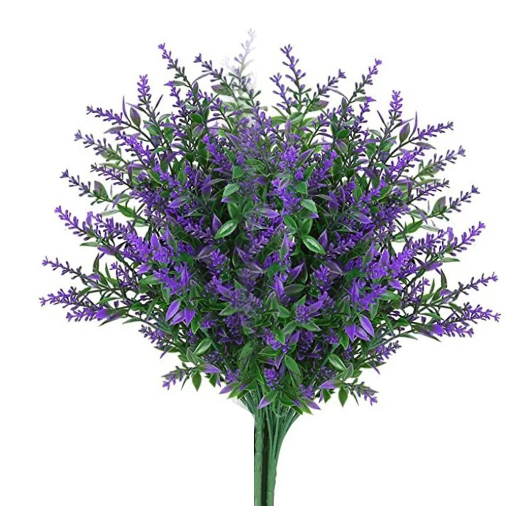 

2PCS Artificial Lavender Fake Flowers UV Resistant No Fade Faux Plastic Artificial Flowers for Home Wedding Farmhouse Decor