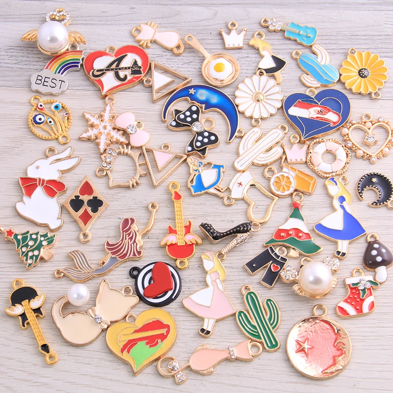 

20pcs Enamel Charms Random Mixed Animal Flower Fruit Moon Alloy Necklace Bracelet Drop Oil Jewelry Making Accessory