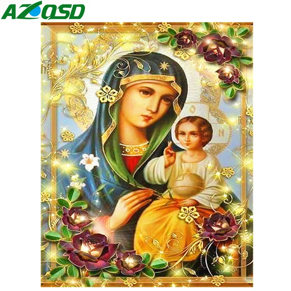 

AZQSD Religion Diamond Painting Icon Rhinestones Pictures Full Square Home Decor Diamond Mosaic Full Display Cross Stitch Kits