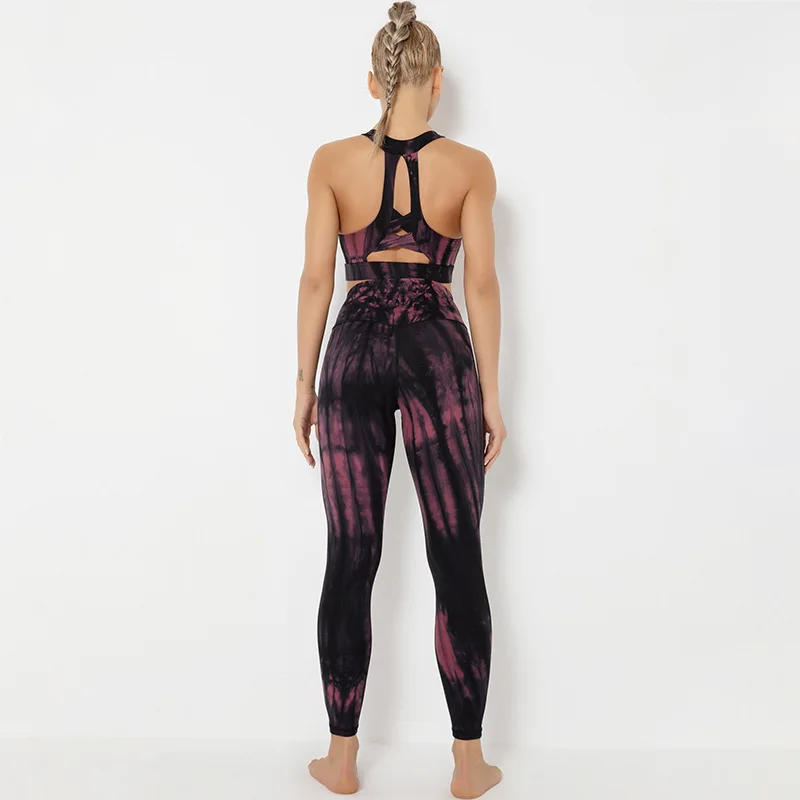

Nude Tie-dye Yoga Set Women Sport Bra High Waist Running Sports Tights Fitness Leggings Workout Suit Women Gym Yoga Sportswear