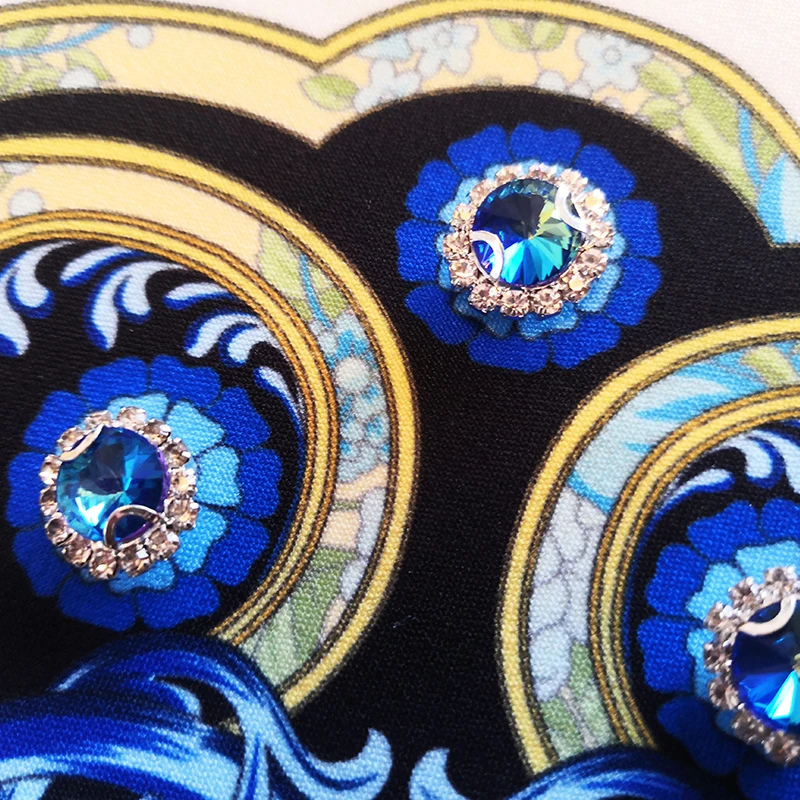 

AELESEEN Runway Fashion Women Summer Dress 2021 High Quality Palace Blue Print Beading Diamonds Holiday A-line Mini Dress