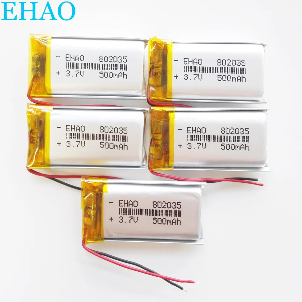 5 шт. литий полимерные аккумуляторные батарейки 3 7 в 500 мАч 802035 для Mp3 PAD DVD E Book bluetooth