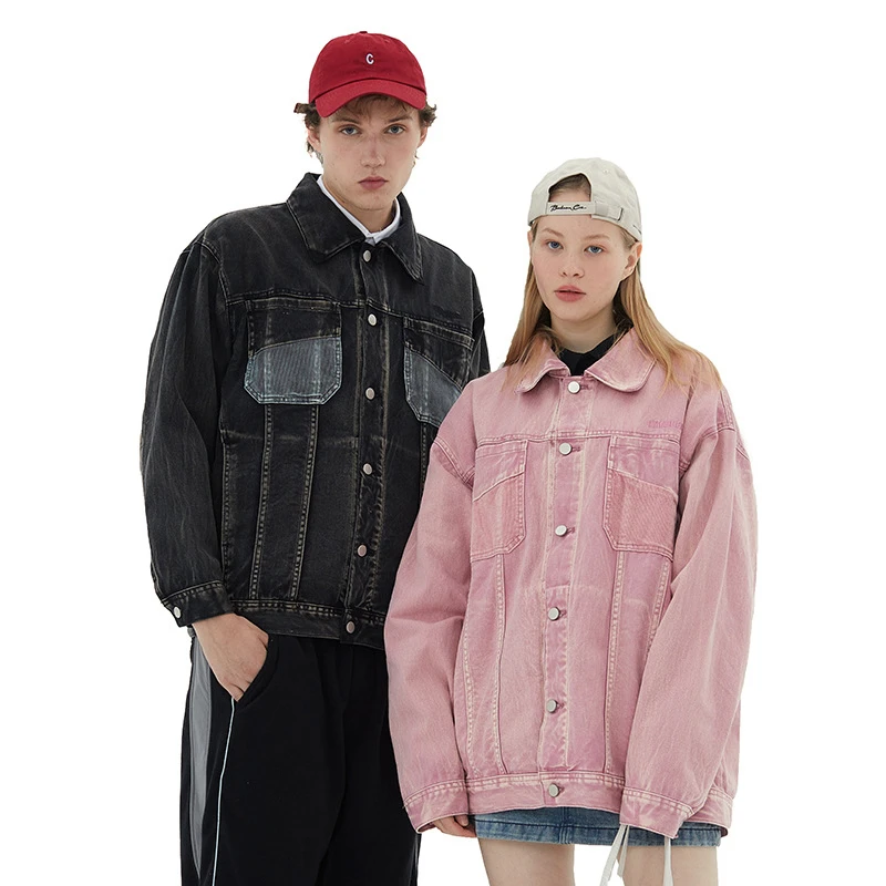 Коллекция осень-зима 2021 розовая джинсовая куртка в стиле бойфренда женская