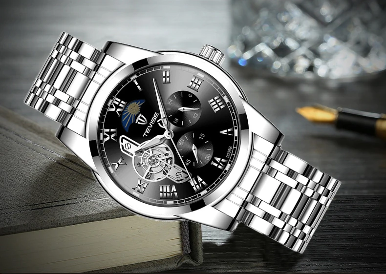 TEVISE Модные мужские спортивные автоматические часы Топ люксовый бренд Tourbillon часы из нержавеющей стали Мужские механические часы Relogio