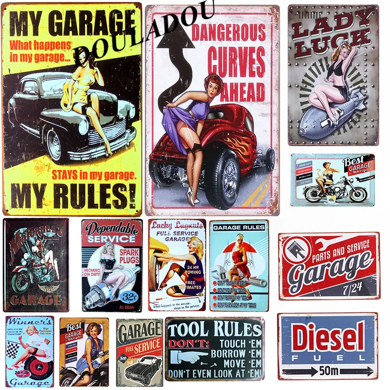 

[Douladou] Dangerous Curves Ahead Shabby Chic CAR Metal Tin Signs Garage Home Decor Craft Room Stickers Hotel Club Decor 20x30CM