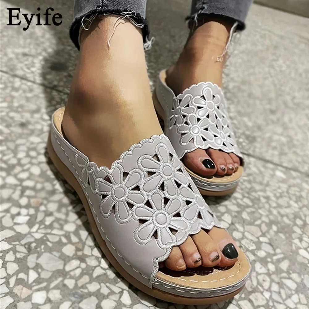 

Aliyi Casual Summer Slippers Women 2021 Retro Open Toe Hollow Out Ladies Wedge Comfortable Sandals Home Outdoor Shoes