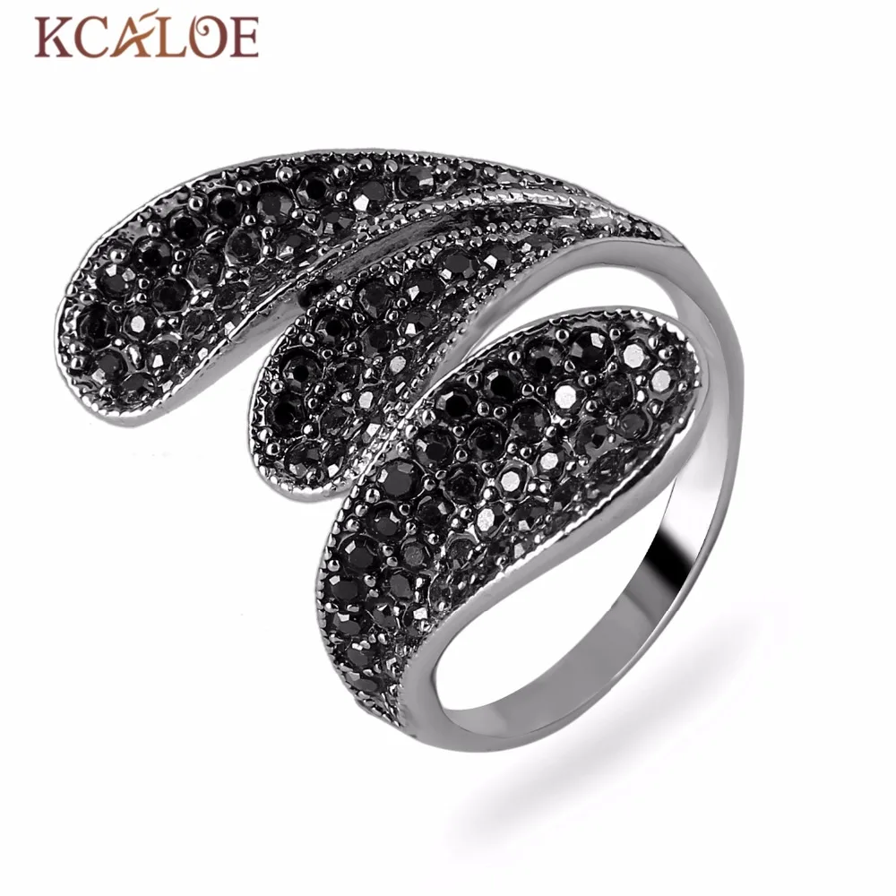 Женское Винтажное кольцо KCALOE длинное с черным кристаллом и стразами Anillos