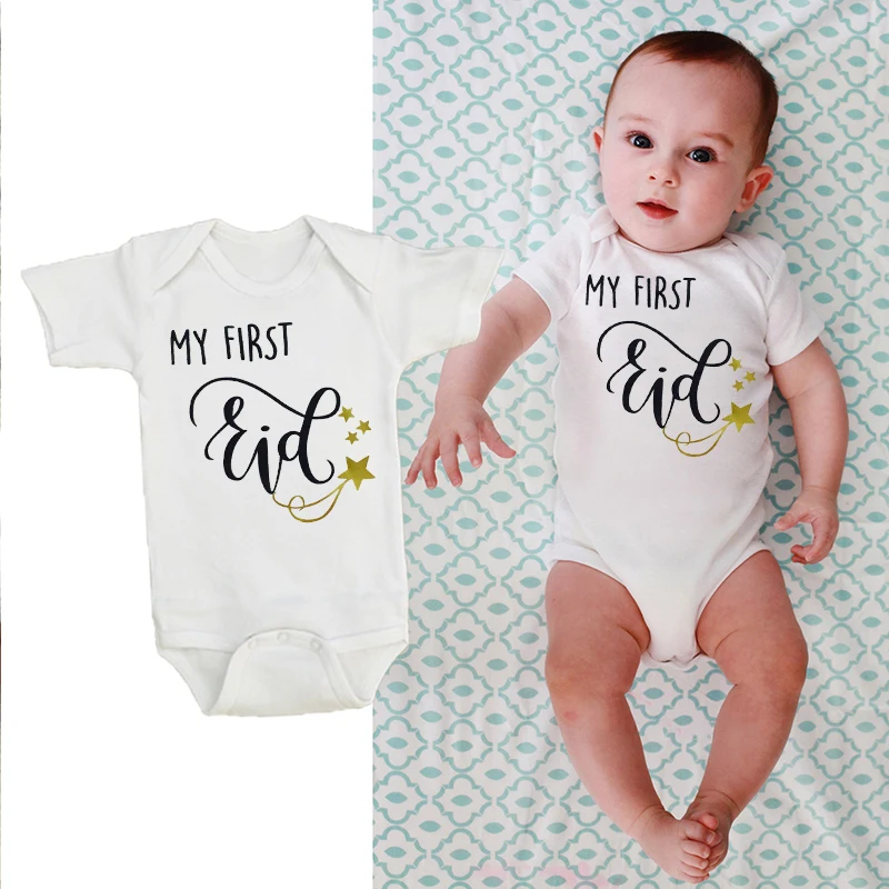 

Casual Letter Print My First Eid Girl Boy Rompers New Baby Short Sleeve Cotton Jumpsuit Newborn Baby Clothes Newborn Baby Gifts