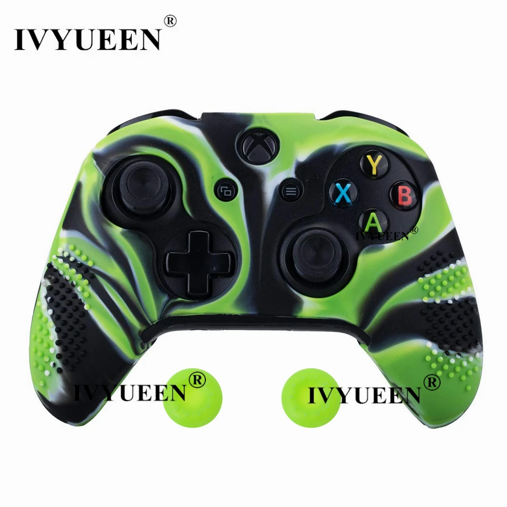 Green Camo IVYUEEN Противоскользящий силиконовый чехол для microsoft Xbox One X S тонкий защитный чехол для контроллера с захватами для большого пальца-12 цветов - Цвет: Green Camo