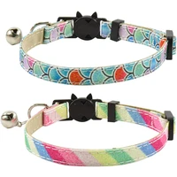 cat collar leather with bell bling cute kitten collar adjustable rainbow cat collars for kitty