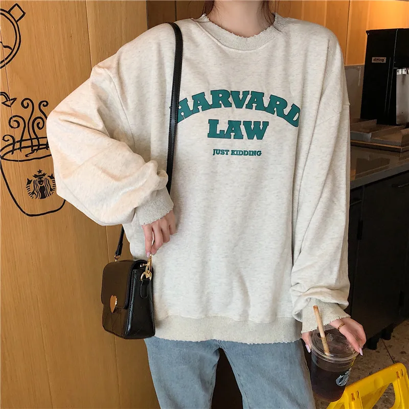 Серый Американский винтажный тонкий свитшот большого размера с принтом Гарварда