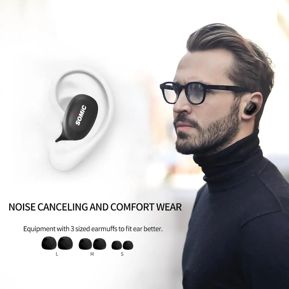 Беспроводные наушники SOMiC Bluetooth 5 0 W10 вкладыши с функцией шумоподавления|Наушники