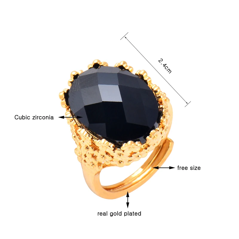 

LEEKER Big Black Green Stone Gold Color Rings For Women Adjustable Ring Size Accessories Jewelry Gift 633 LK7