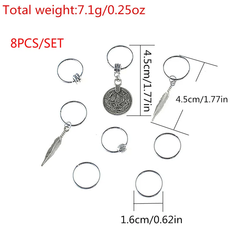A0023 Ancient silver 7/8 шт/набор ретро монета красочные шармы-подвески с бусинами Кольца Набор заколки для волос повязка на голову аксессуары для пирсинга оплетка - Цвет: A0023 Ancient silver