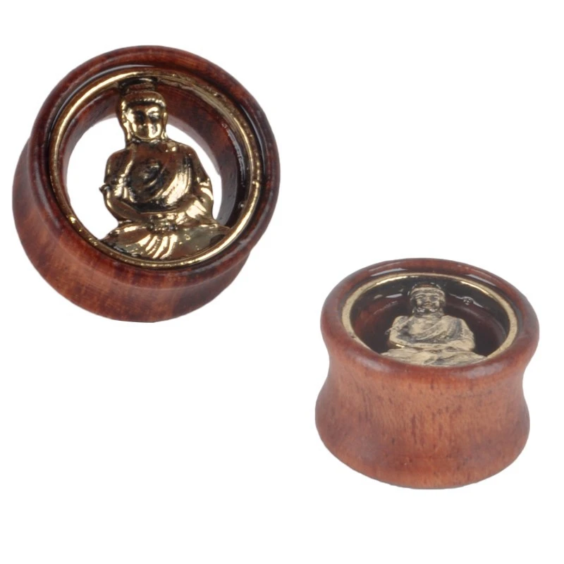 Винтажные этнические деревянные затычки для ушей Будды двойные расклешенные
