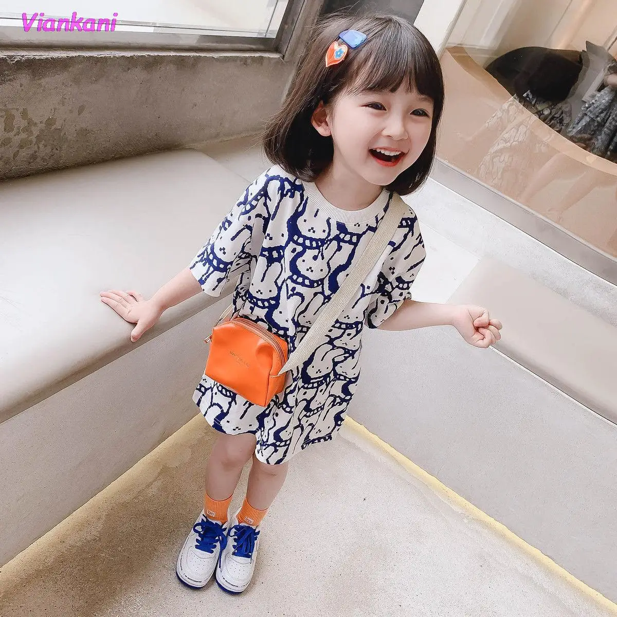 

Pure cotton loose girl dress short-sleeved T-shirt skirt 2021 cute blouse baby girl summer new breathable dress