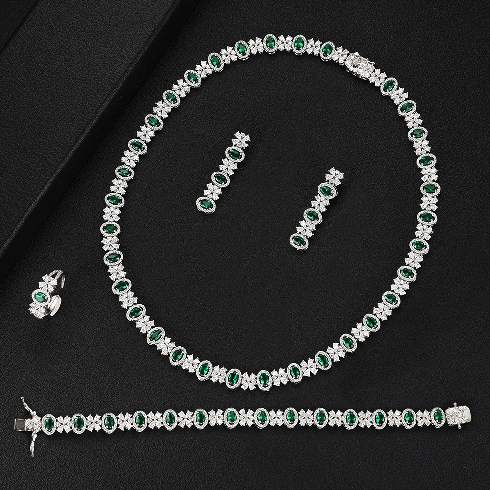 

LARRAURI 4PCS Collar Necklace Dangle Earrings Bangle Ring Wedding Jewelry Sets For WomenTrendy Flower Shape Indian Jewelry Sets