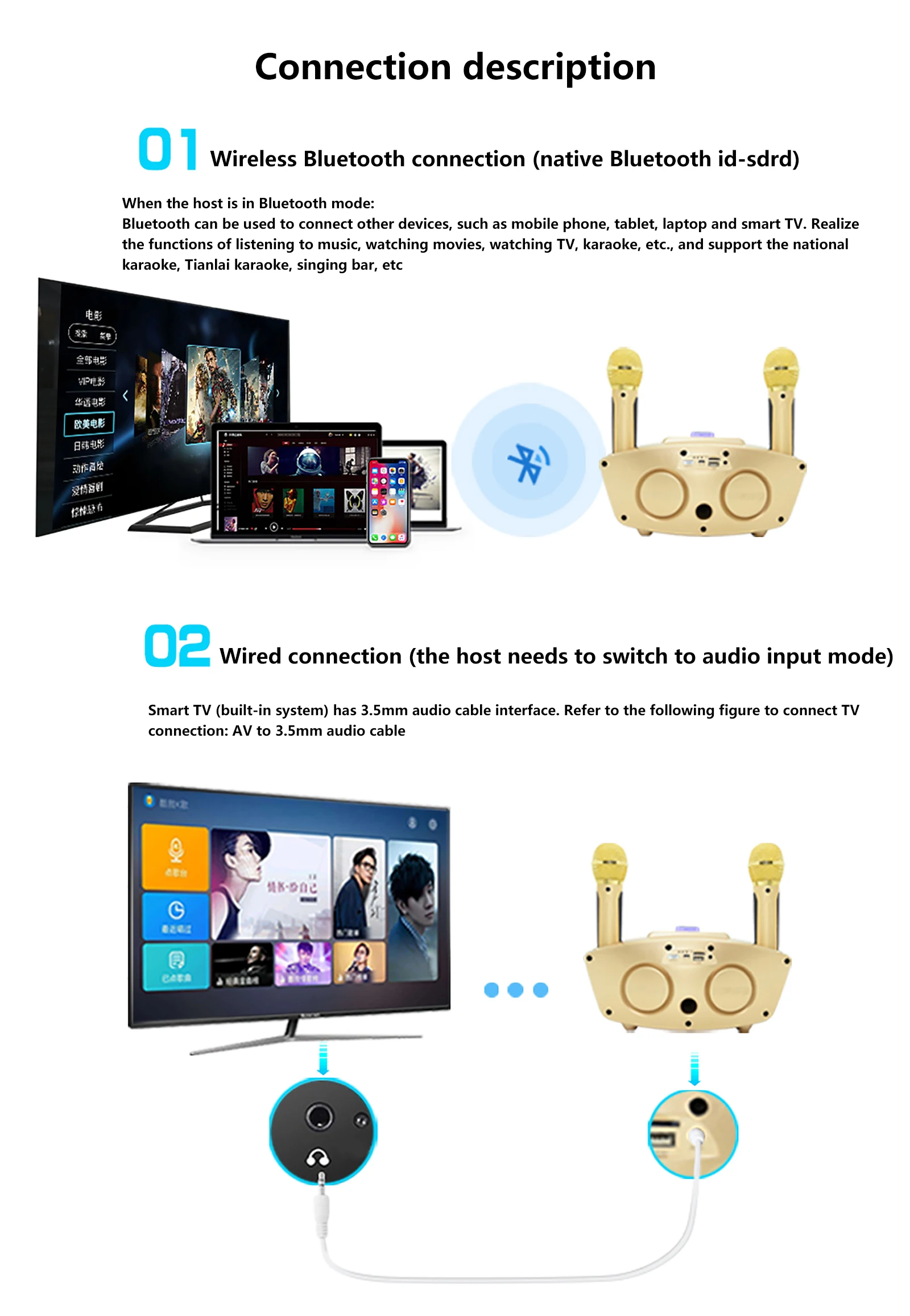 

Portable Karaoke Machine with Wireless Bluetooth Microphone Speaker for Home Party Wedding Home KTV Player