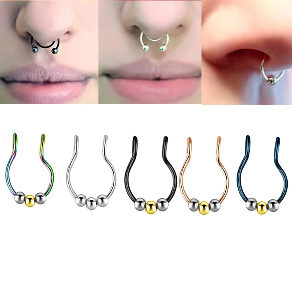 

Stainless Steel False Ear Clip Nose Ring Nasal Septum European and Puncture Jewelry Wear Beads U Nose Ring Human Puncture