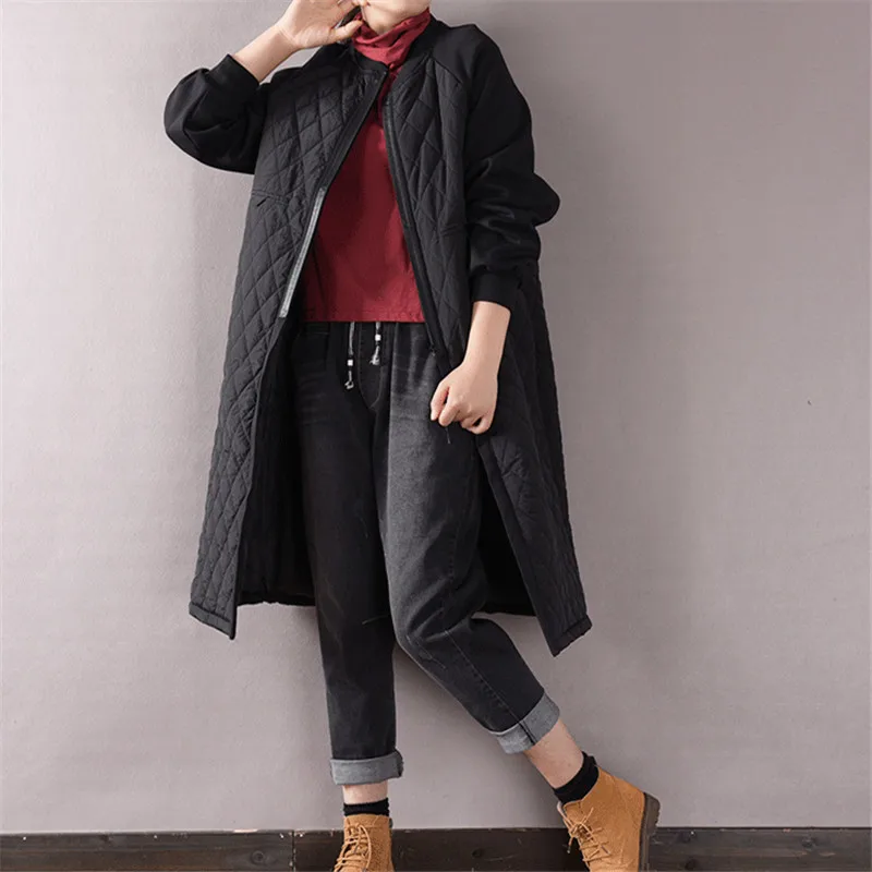 2023 New Autumn Winter Women's Parka Coat Warm Jacket Female Thin Cotton Quilted Coat Femmes Stand Collar Black Outerwear