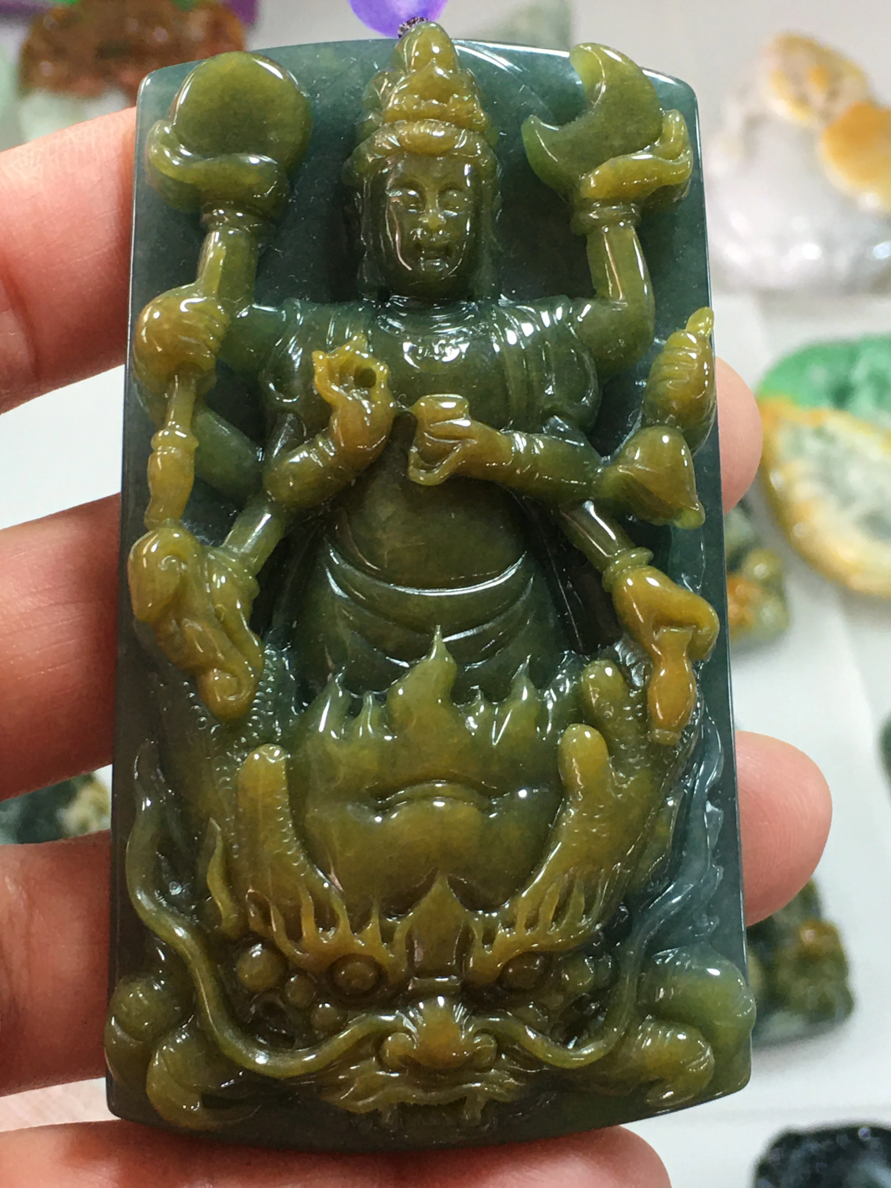 

Natural 7A Myanmar jade A Hand-Carved emperor green guan yin jade necklace pendants jewelry jade necklaces
