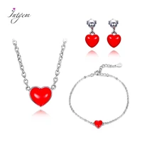 925 sterling silver jewelry set fashion red heart necklace earrings bracelet for women girl friend anniversary gift wholesale