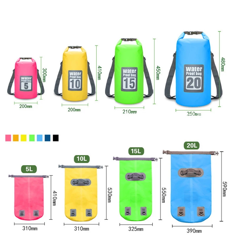 5L/10L /20L/30L Outdoor PVC Waterproof Dry Bag Floating Backpack Swimming Bag With Double Shoulder Strap Beach Drifting Pack