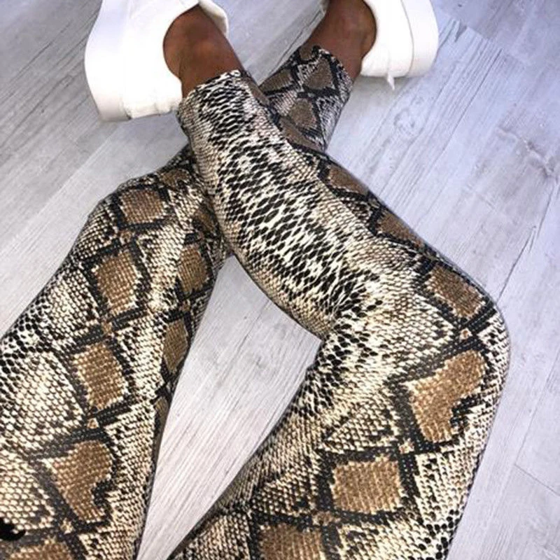 Женские брюки леггинсы модные сексуальные змеиная кожа Леопардовый принт