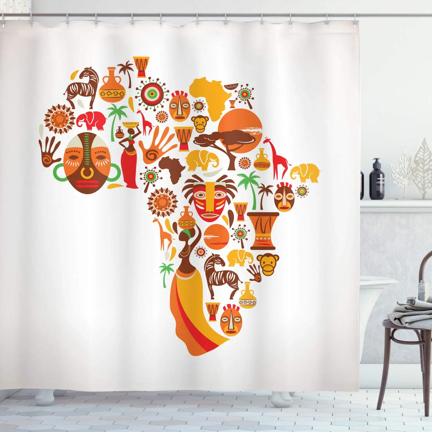 Занавеска для душа в африканском стиле декоративный набор из полиэстера с