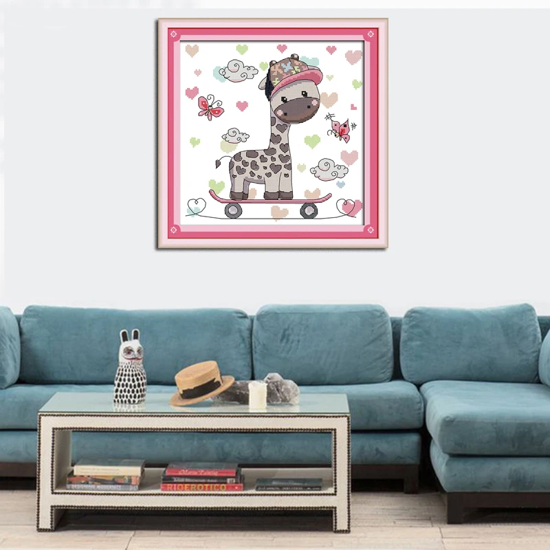 Скейтборд Joy Sunday жираф домашний декор напечатанный холст вышивка крестиком