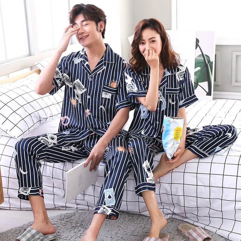 Couples Unisex Silk Sleepwear Soft Payama Sets Nightgown Women Pajama  Long Sleeve Men Lounge Pajamas sleepwear set