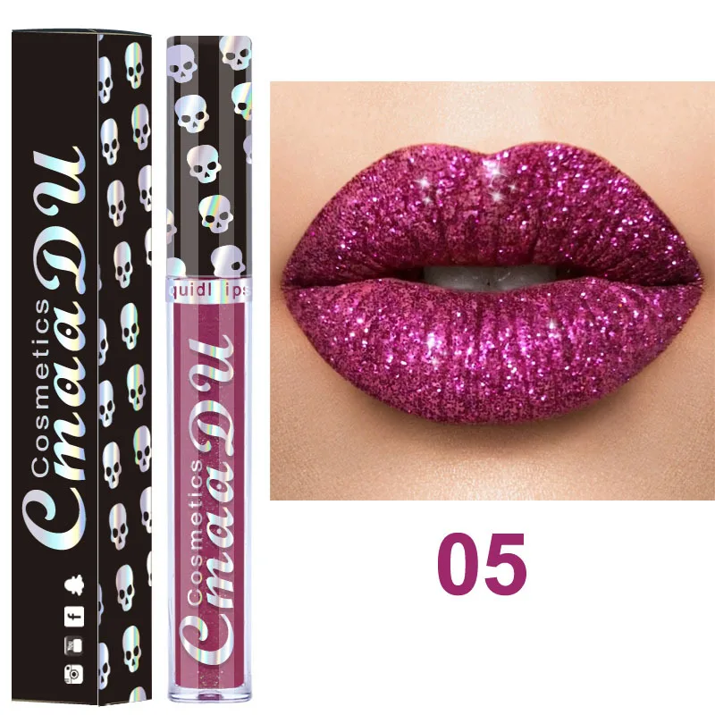 

Fashion Lip Glaze Skull Diamond Magic Lip Gloss Shiny Metal Lipstick Easy To Wear&Waterproof Moisturizing Cosmetics