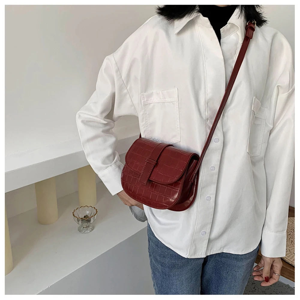 

Stone Pattern PU Leather Saddle Bags For Women 2021 Mini Crossbody Simple Bag Female Travel Handbags Women's Leather Bags