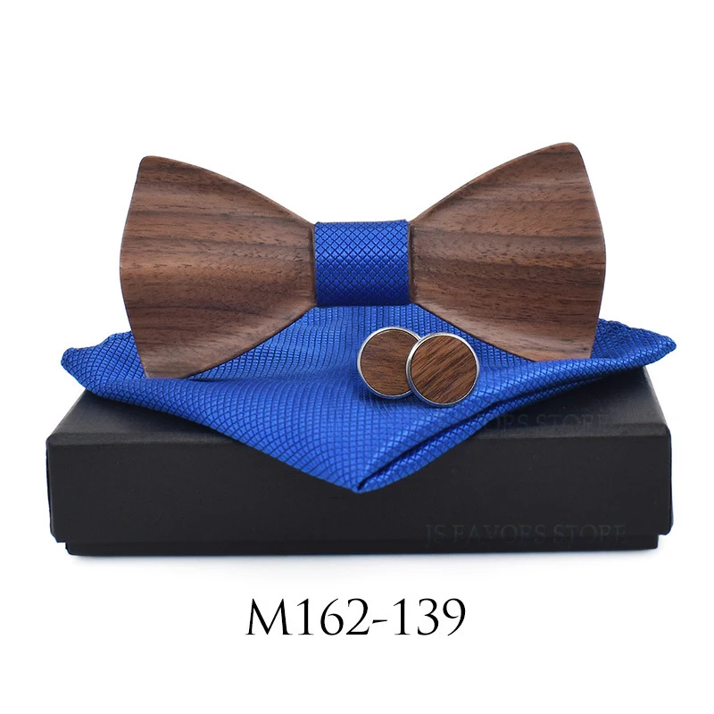 

Free shipping 4pcs 3d embossed wooden bow tie, plaid square and cufflinks casual as wedding business party gift set