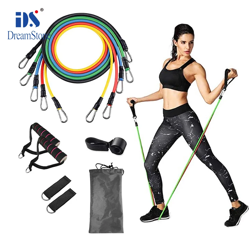 

11pcs Resistance Band Set Elastic Yoga Training Tube Band Chest Expand Home Gym Fitness Workout with Bag Door Anchor Ankle Strap