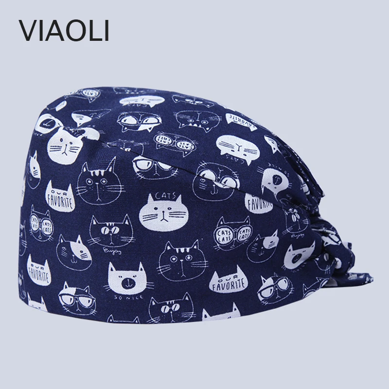 

new High Quality Animal cartoon Floral printing Elastic Scrubs hat pet shop laboratory spa working hat beauty salon Scrubs Caps