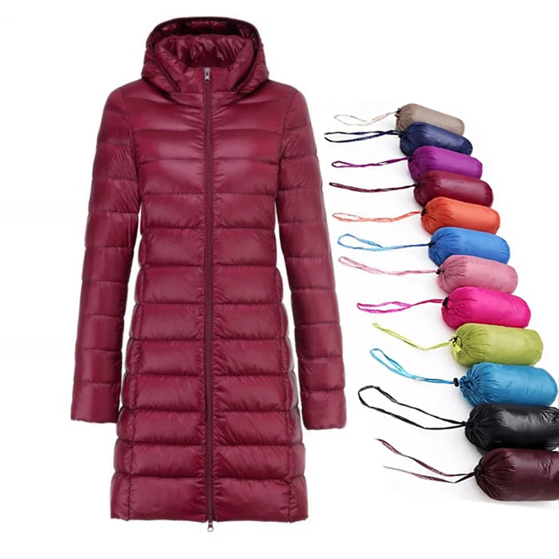 

Winter Jackets Womens White Duck Down Jackets Long Ultra Light Thin Casual Coat Puffer Jacket Slim Hooded Parka Female Portable