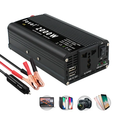 Двойной USB 2000 Вт портативный инвертор питания зарядное устройство преобразователь постоянного тока 12 В/24 В в переменный ток 220 в 230 В черный красный серебристый универсальная розетка - изображение