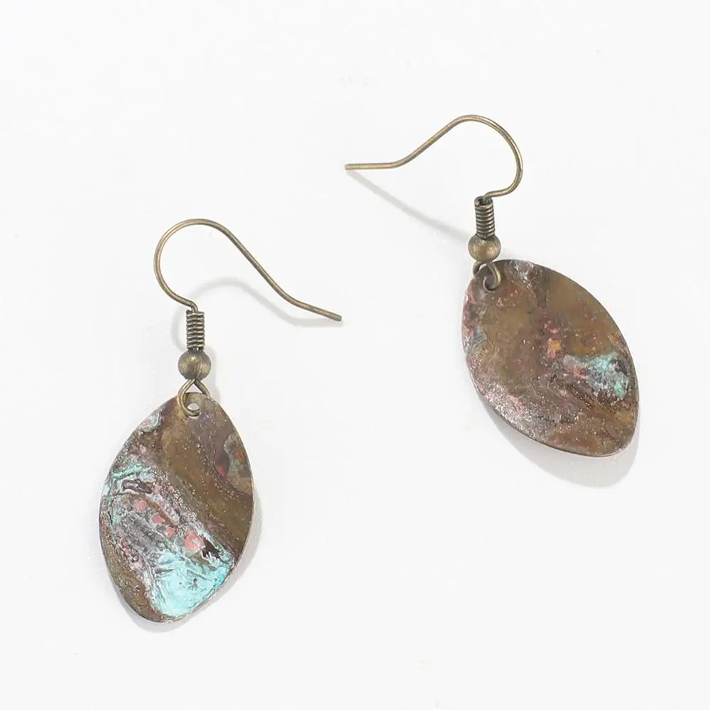 Женские винтажные металлические серьги с патиной медные подвеской богемные