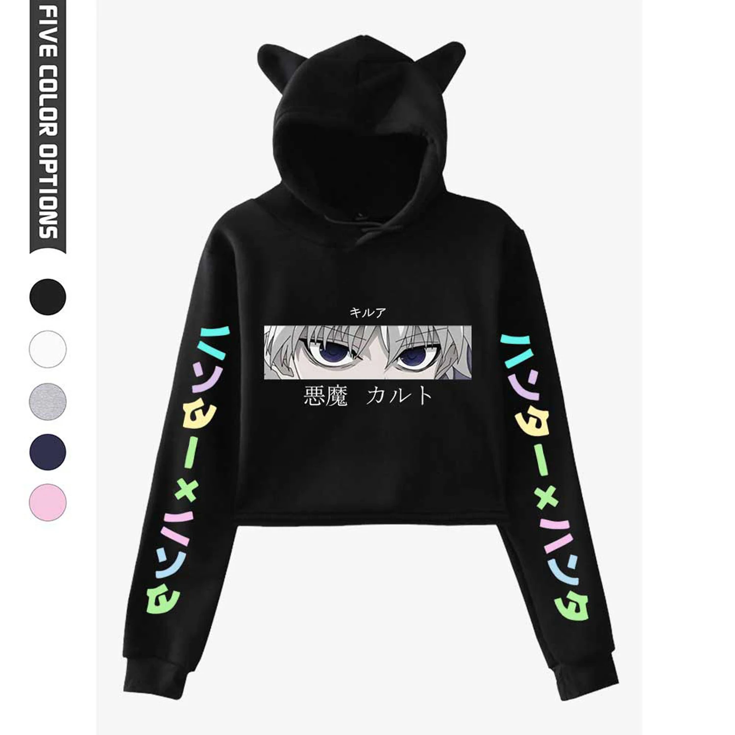 

Fashion Kpop Hoodies Hunter X Hunter Women Crop Sweatshirt Harajuku Manga Cat Ears Pullover Spring Autumn Girl's Crop Tops