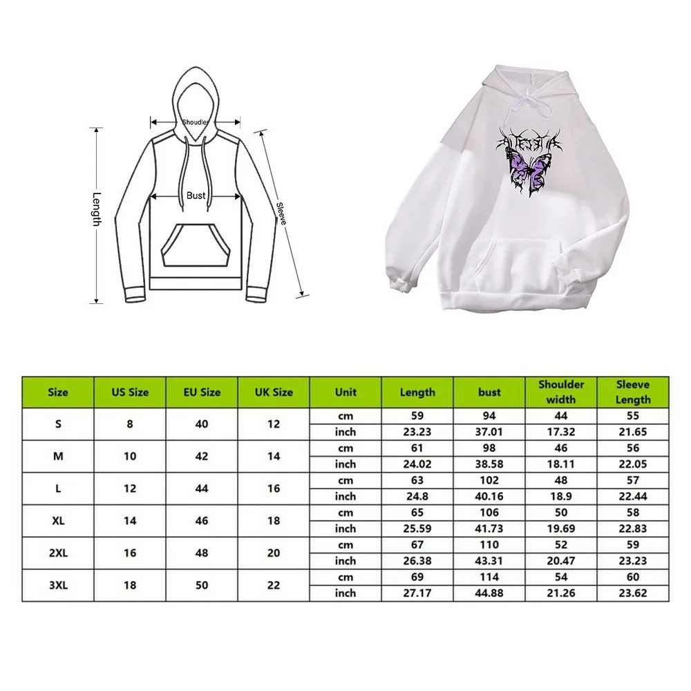 

Women's Hoodies Harajuku Butterfly Print Long-sleeved Pocket Pullover Tops Y2k Autumn Casual Loose Women's Hooded Sweatshirts