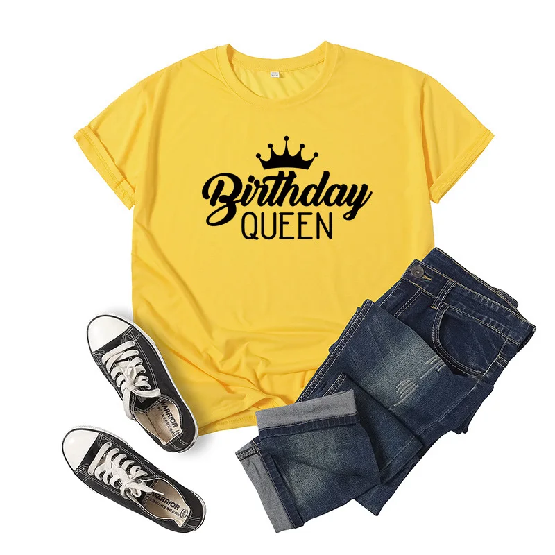 

Birthday Queen Letter Print Women T Shirt Short Sleeve O Neck Loose Women Tshirt Ladies Tee Shirt Tops Clothes Camisetas Mujer