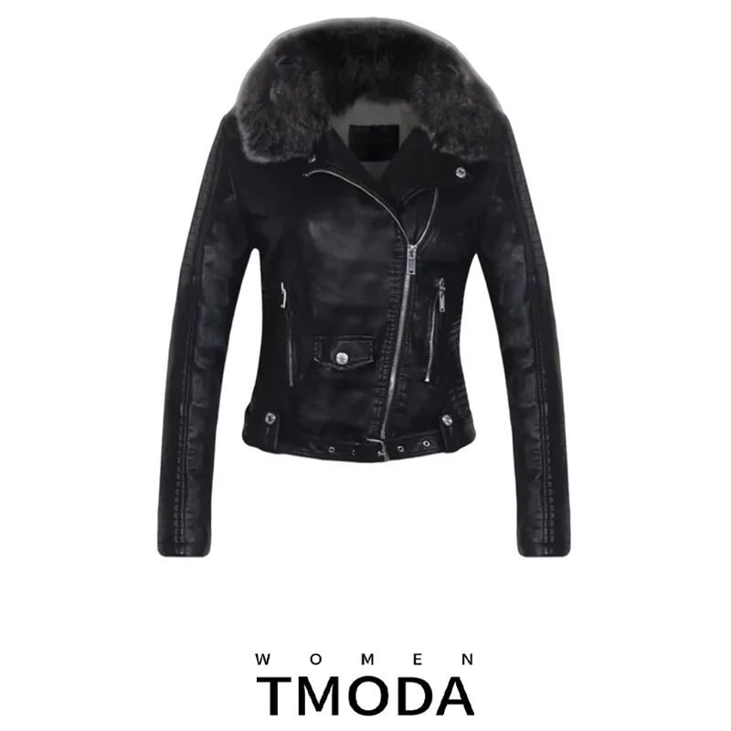 TMODA285 2021 горячие женские зимние теплые куртки из искусственной кожи с меховым