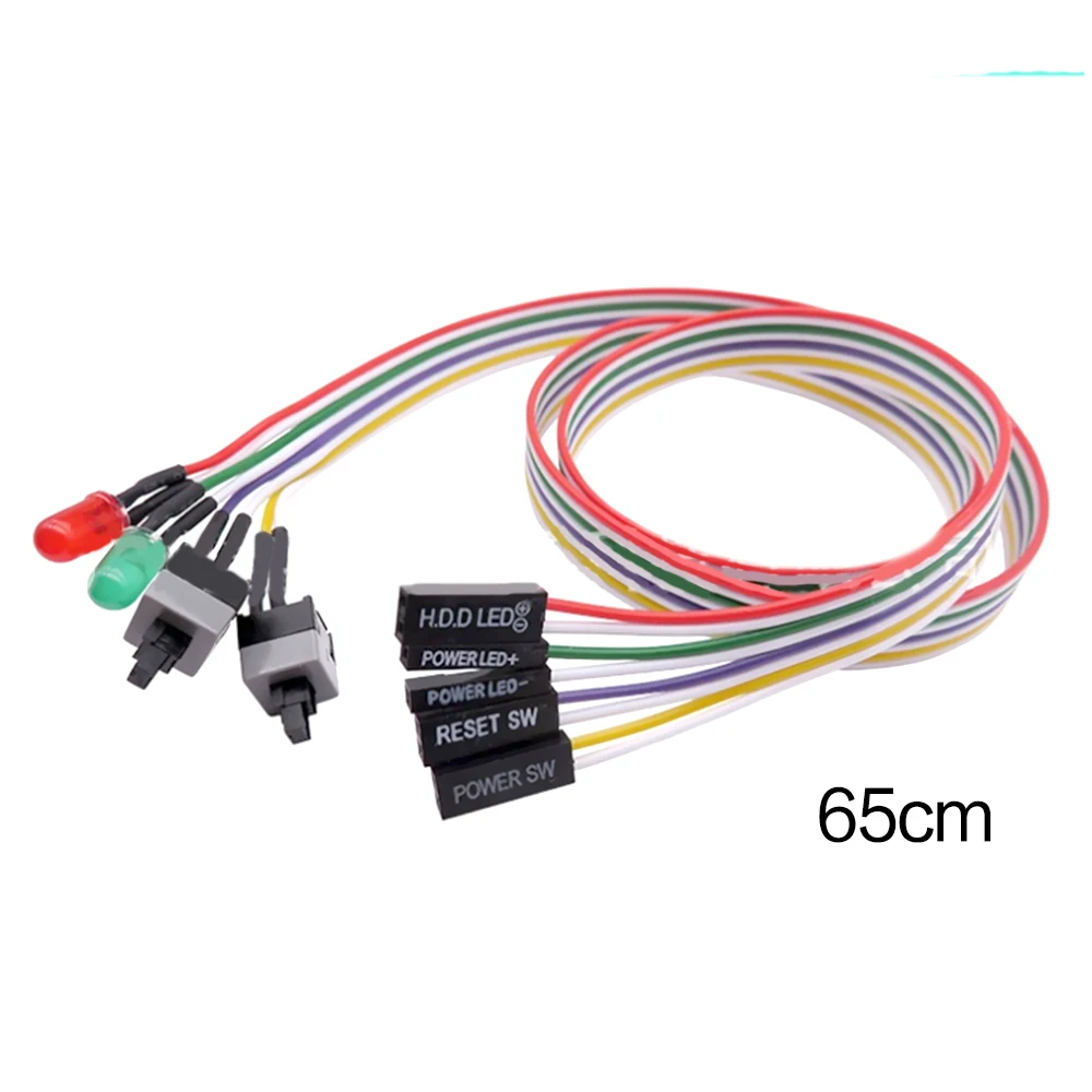 65CM Computer Motherboard Power Cable Original On Off Reset with LED Light PC Power Reset Switch Push Button Switch Dropshipping