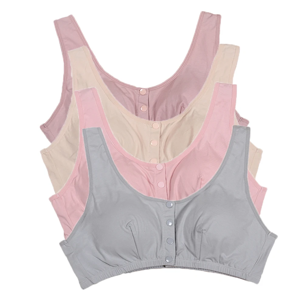 

Cotton Big Sizes Front Closure Solid Wire Free Mother Grandma Bras Old Women Lingerie Female Intimates