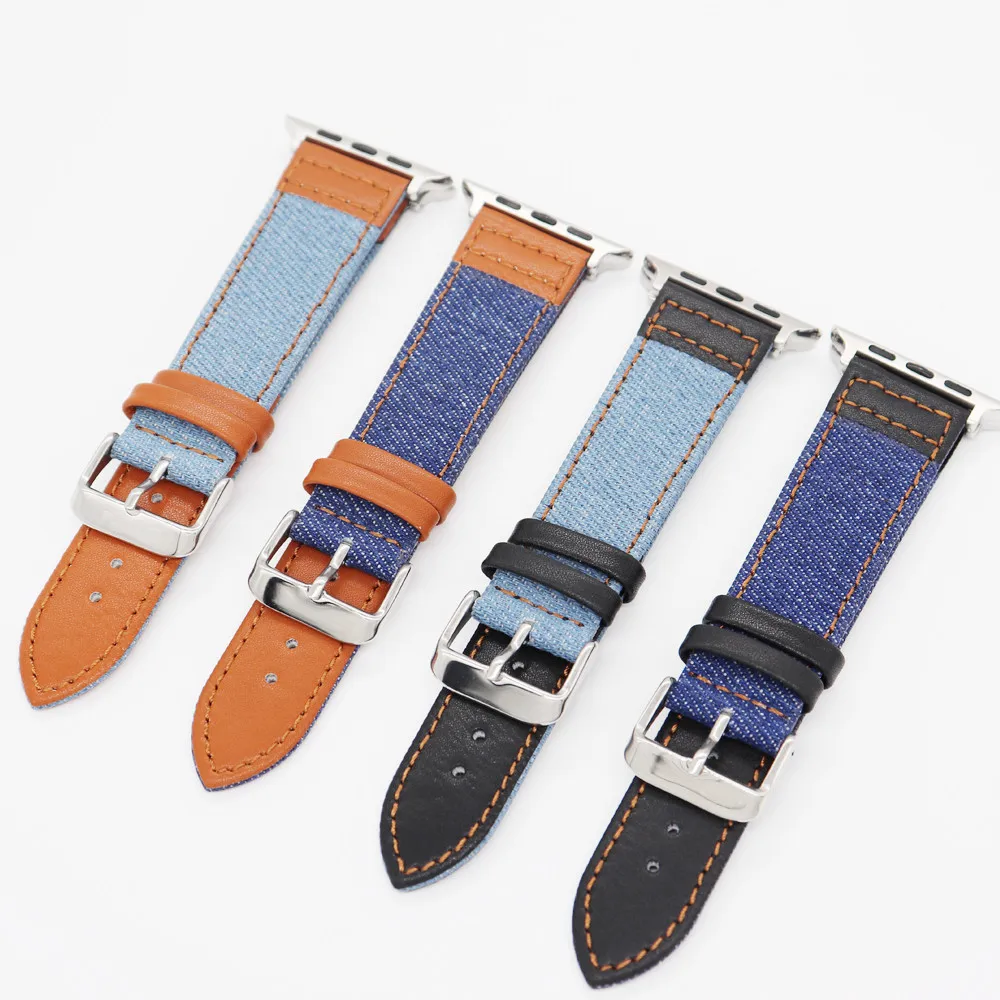 

Ремешок из натуральной кожи, Холщовый для Apple Watch 44 мм 40 мм, ремешок для iwatch Series 5 4 3 2 1 42 мм 38 мм, джинсовый браслет для наручных часов